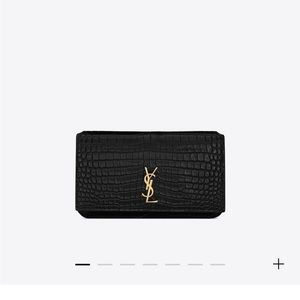 Authentic Saint Laurent phone holder with strap in- crocodile-embossed leather
